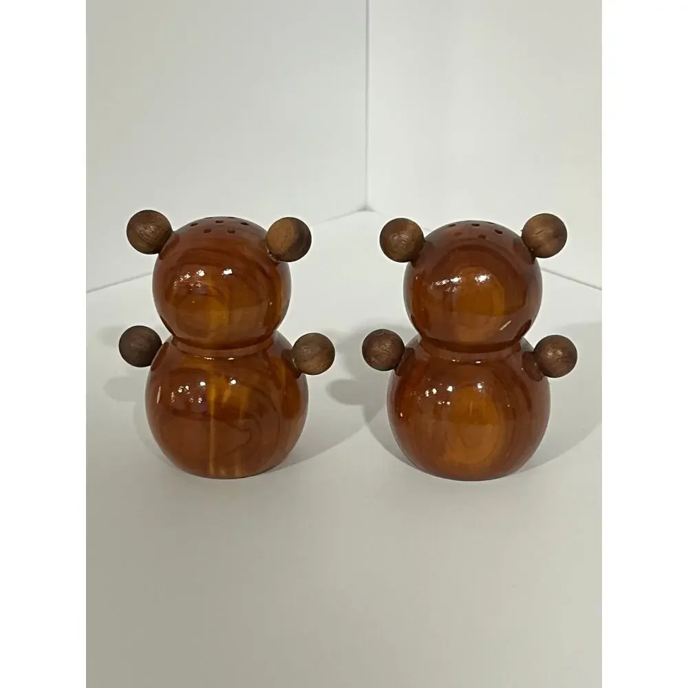Vintage Wood Bear Salt Pepper Shakers Cave of the Winds Colorado Souvenir‎ Set